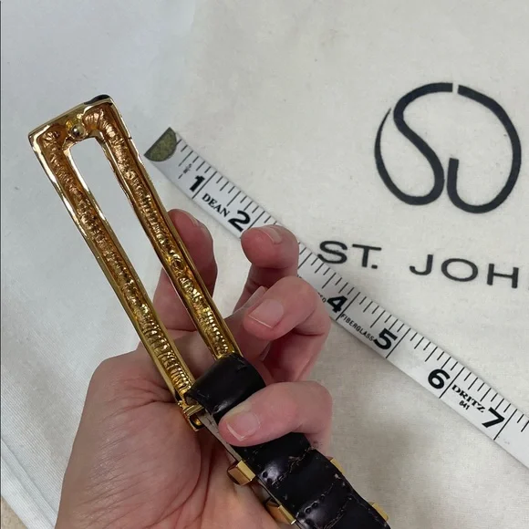 St. John Brown leather and Gold Accent Belt Belts display picture 2